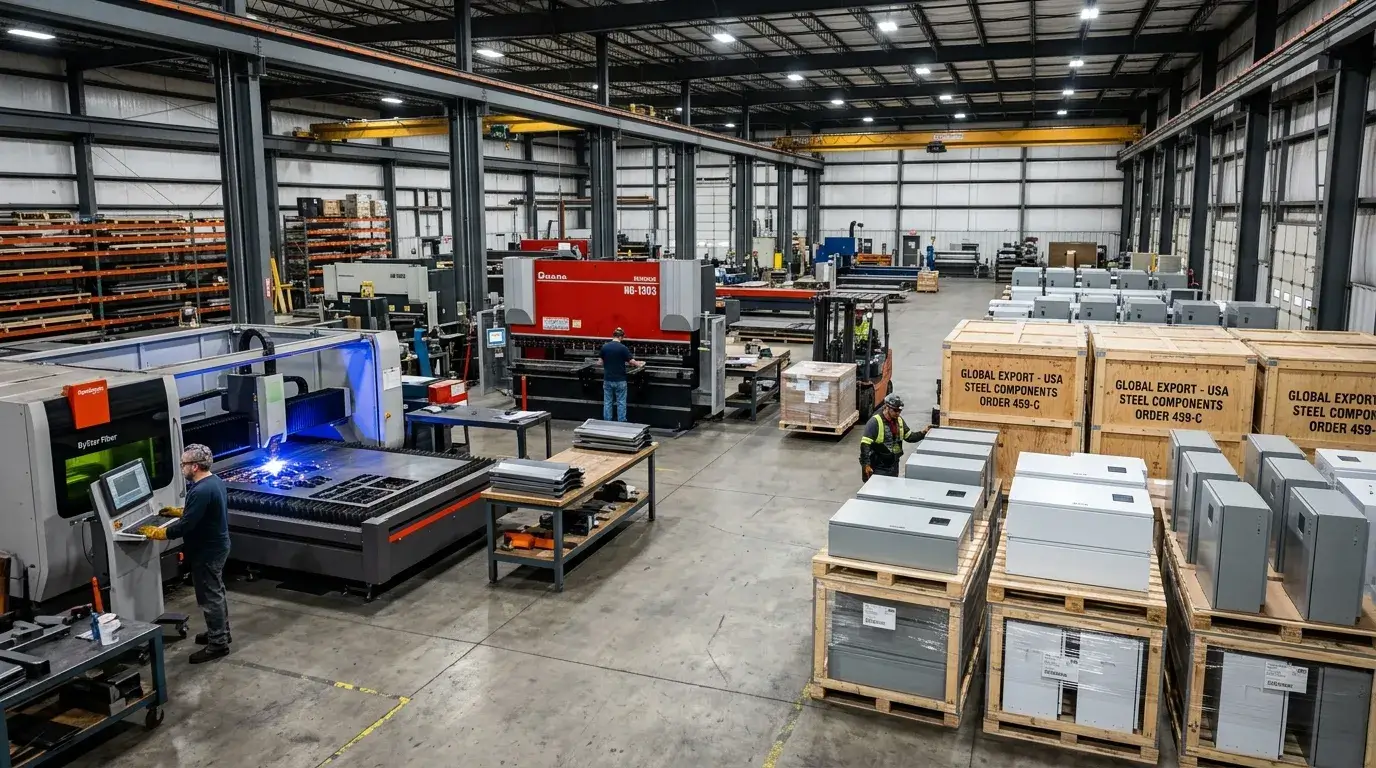 Global metal fabrication Global sheet metal fabrication factory producing metal components