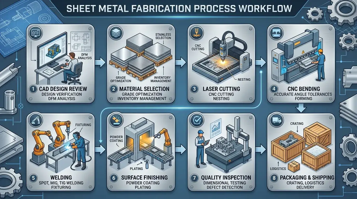 Fabrication workflow Sheet metal fabrication workflow from design to finished part