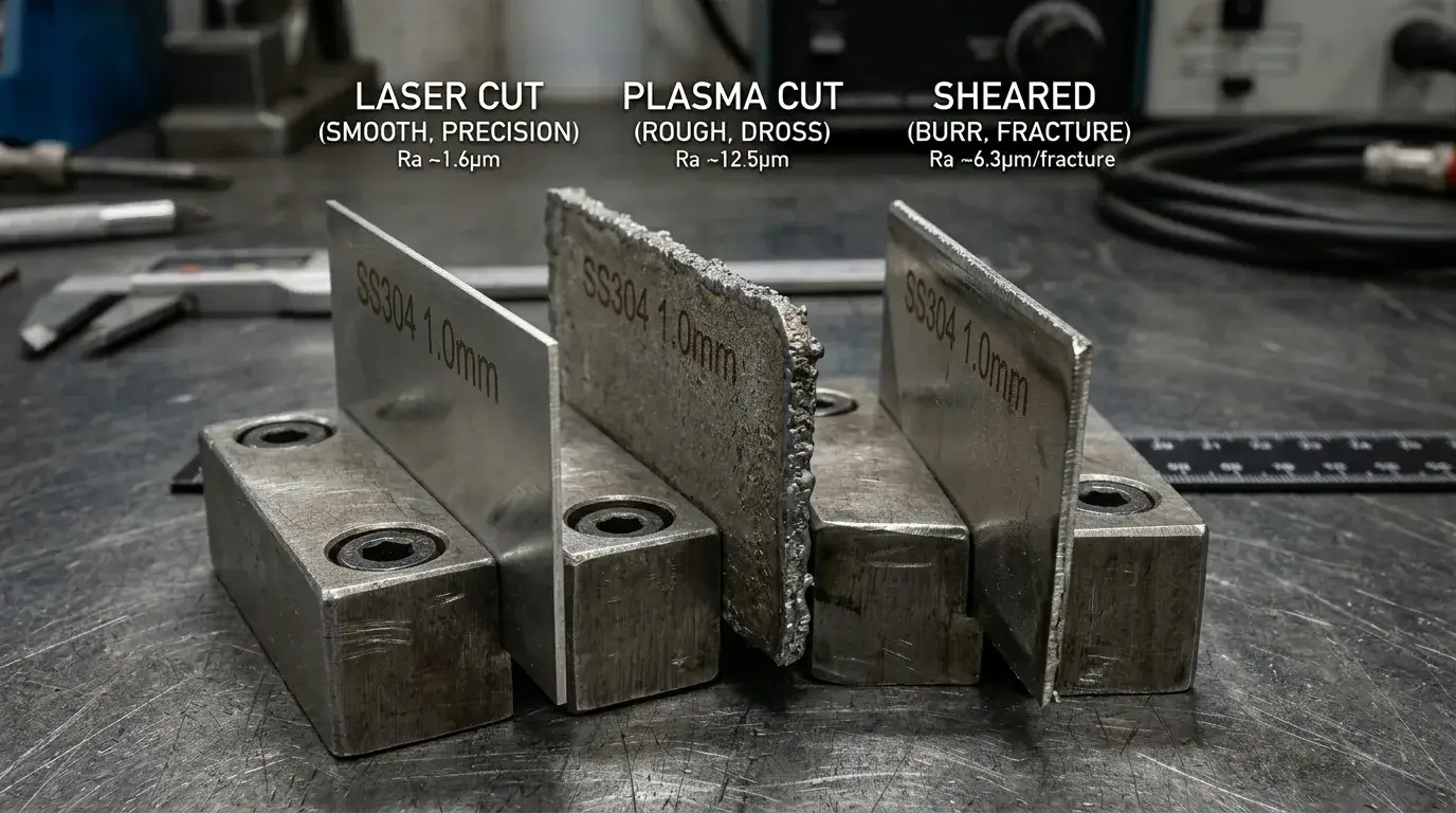 Cut edge comparison Laser plasma and sheared sheet metal edges comparison