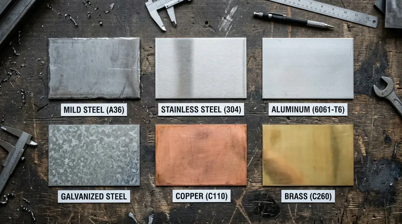 Sheet metal materials Mild steel stainless steel aluminum and copper sheet samples