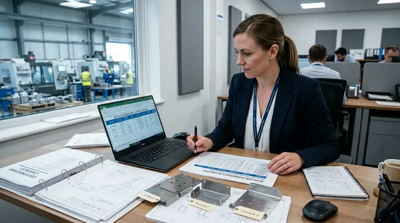 Supplier evaluation Engineer comparing sheet metal fabrication suppliers and factory capabilities