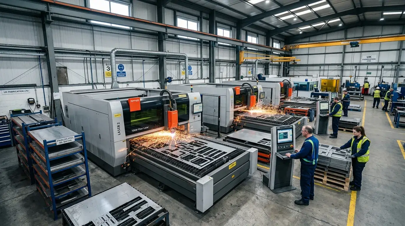 Industrial laser cutting factory with fiber laser machines