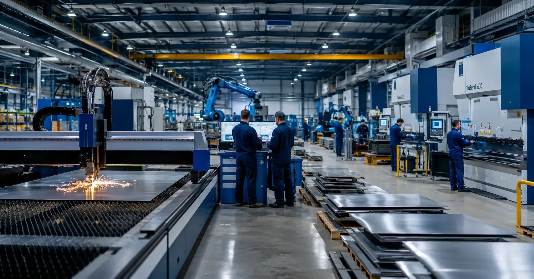 Global sheet metal fabrication factory with laser cutting and CNC bending