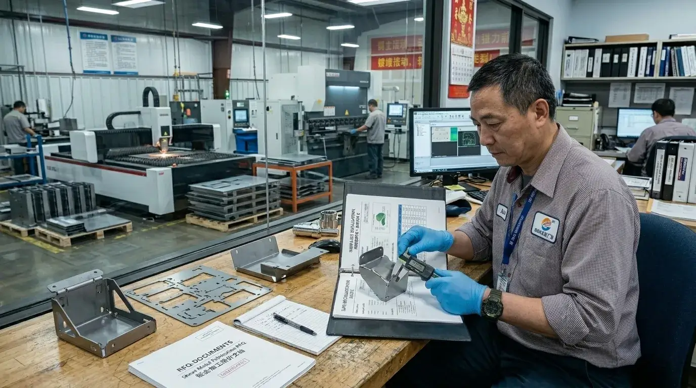Supplier evaluation Engineer reviewing sheet metal supplier data