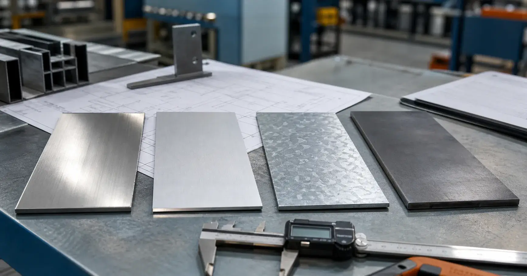 Material Selection Stainless steel aluminum and galvanized sheet samples