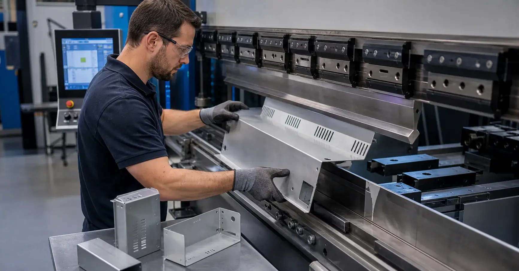 CNC press brake forming a sheet metal panel