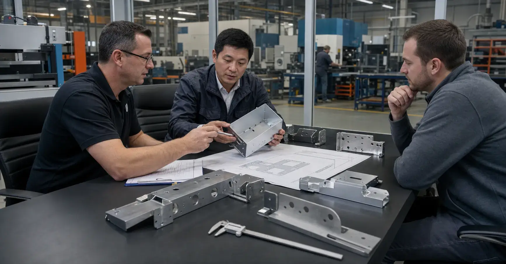 Supplier Process Review Engineers reviewing sheet metal parts and process plan