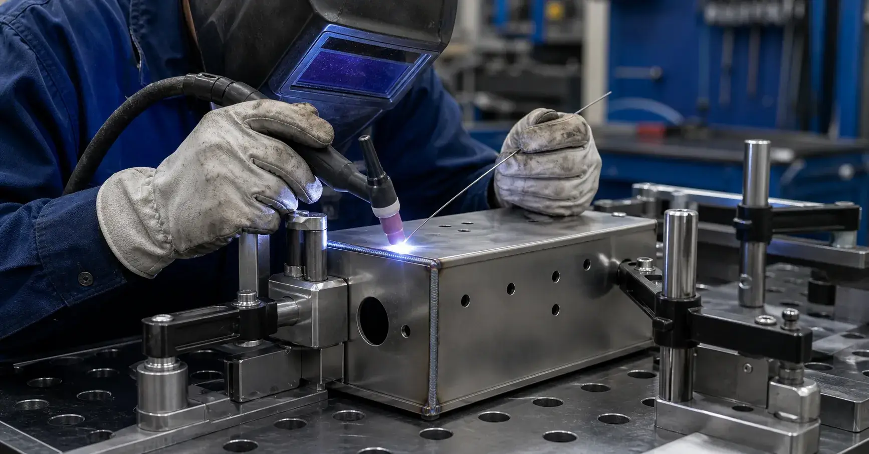 TIG welding a stainless sheet metal enclosure