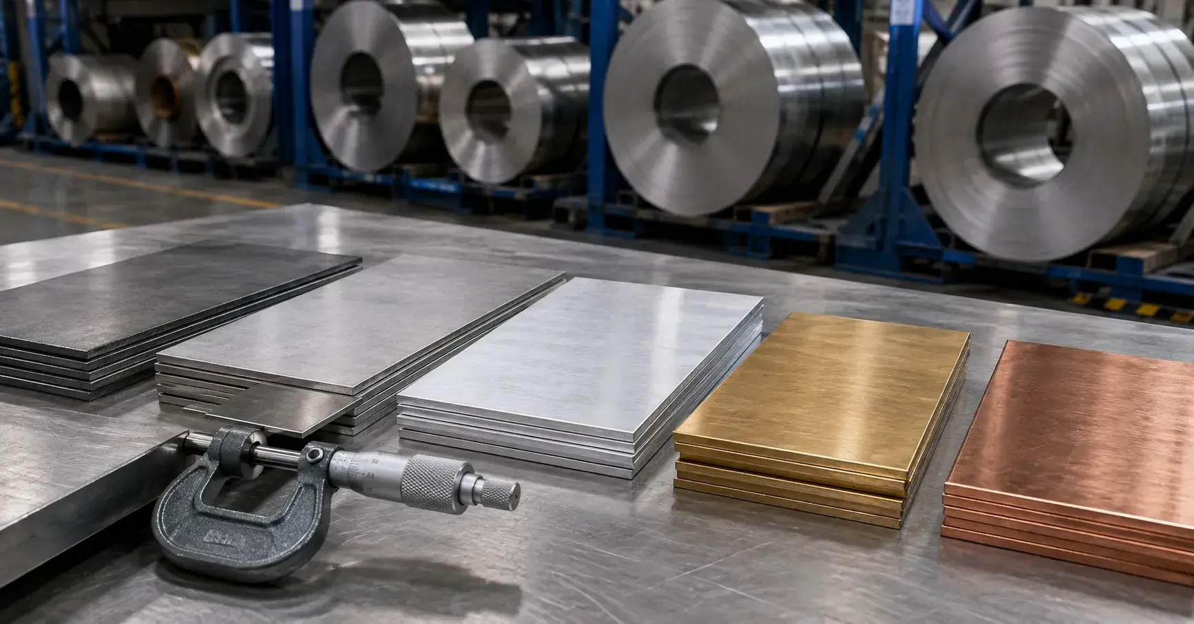 Stamping Material Selection Steel, stainless steel, aluminum, brass, and copper sheet samples