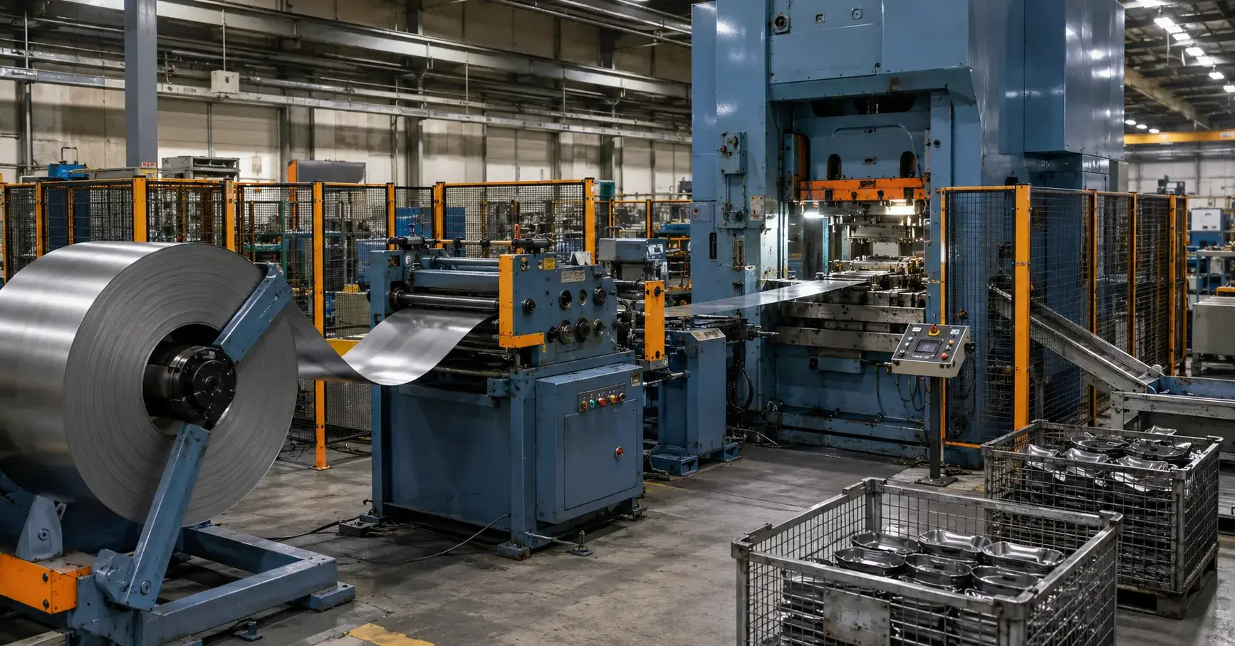 Press Tonnage and Speed Mechanical stamping press producing steel parts from coil stock